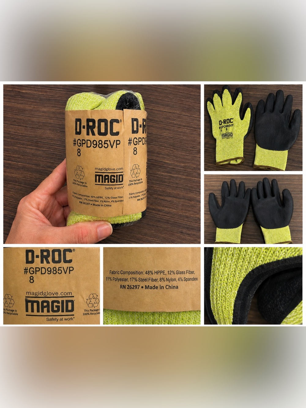 Title: D-ROC Magid Cut-Resistant Work Gloves Size 8 – New